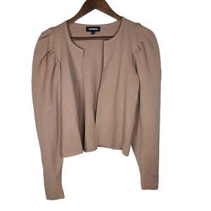 Express Brown Open Front Puff Shoulder Jacket Womens XS